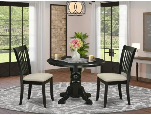 Vista 2 de East West Furniture SHDA3-BLK-C - Juego de mesa de comedor de 3 piezas para espacios pequeños que contiene una mesa de cocina redonda con pedestal
