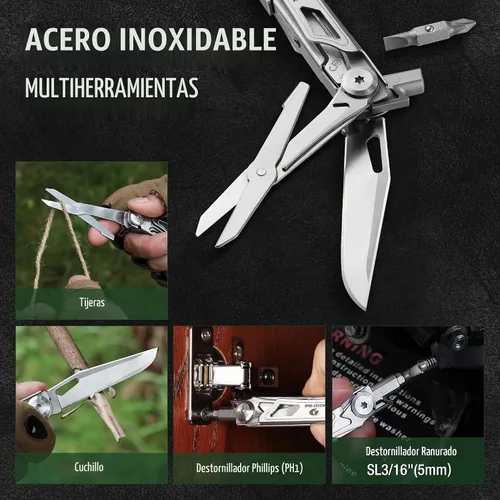 Vista 7 de Mossy Oak - Cuchillo multiherramienta plegable de bolsillo 12 en 1 con funda, cuchillo multiherramienta de acero inoxidable con clip, herramientas