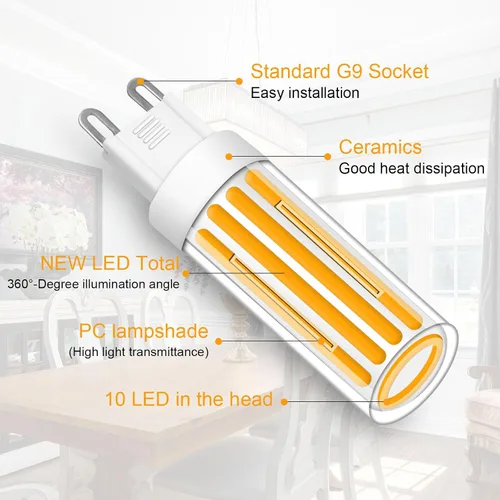 Vista 4 de Bombillas LED G9 de 8 W equivalentes a halógenos de 80 W, blanco suave 2700 K, ángulo de haz de 360, 120 V 800 LM, bombillas G9 con base de dos