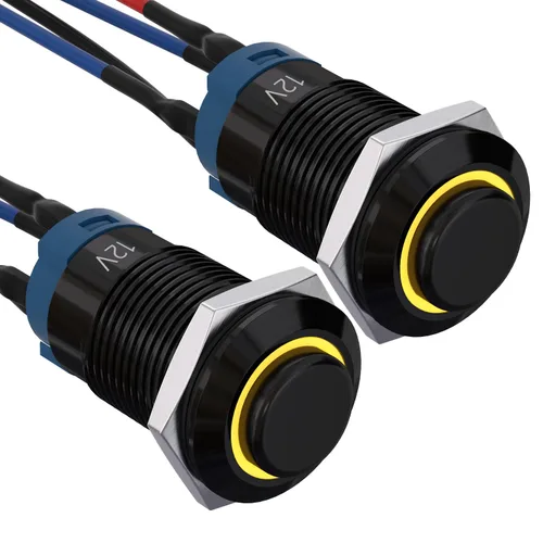 Vista 18 de APIELE Interruptor de botón de bloqueo de 0.472 in SPST pre-cableado de 5.906 in de cabeza redonda alta aleación de aluminio 1NO 1 normalmente