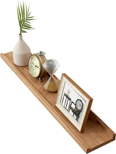 Vista 12 de Estantes flotantes de roble – Repisa de madera natural montada en la pared – Repisa de fotos – Estante de almacenamiento de pared para oficina