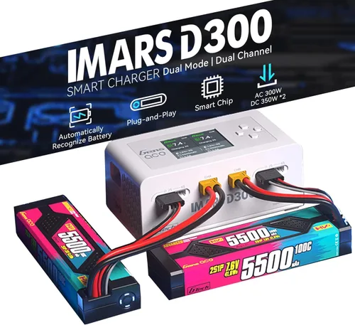 Vista 4 de Lipo Cargador de batería, Gens Ace IMARS D300 Smart Balance Cargador Dual Channel AC 300W / DC 700W (350W* 2) 16A para RC LiPo Li-Ion LiHV Life