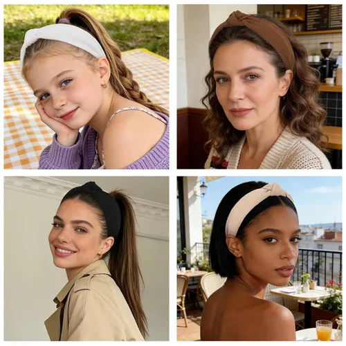 Vista 4 de YISSION Paquete de 4 diademas anudadas para mujer, diademas de tela de torsión ancha, color sólido, antideslizantes, accesorios para el cabello