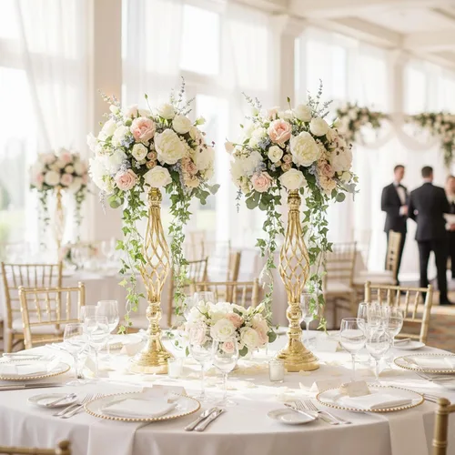 Vista 8 de 2 piezas de centros de mesa de boda para mesas de recepción, soportes de velas retorcidas, adornos, centros de mesa de metal con jarrón de flores