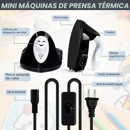 Vista 6 de Mini prensa de calor portátil de hierro artesanal para cuentas de Negro
