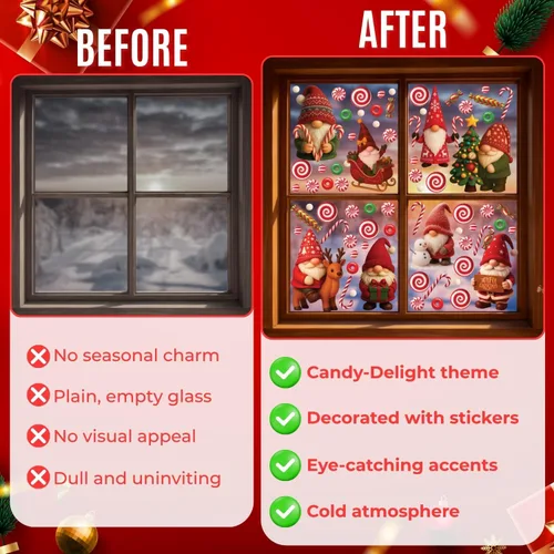 Vista 6 de WALPLUS Calcomanías Navideñas para Ventanas Decoraciones de Doble Cara Reutilizables Despegar y Pegar Removibles para Vidrio Sala de Estar Cuarto