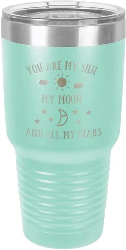 Vista 21 de Taza de viaje grabada con grabado en polvo de acero grabado con láser, con texto en inglés "You are MY SUN MY MOON AND ALL MY STARS", sin BPA