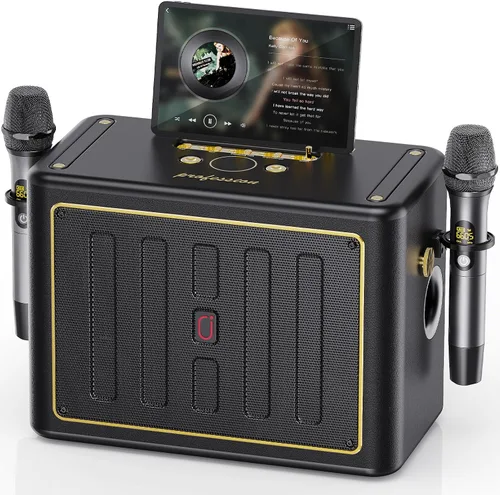 Vista 10 de JYX Máquina de karaoke con 2 micrófonos inalámbricos, woofer de 10 pulgadas, 500 W, potencia máxima, altavoz Bluetooth portátil grande con ajuste