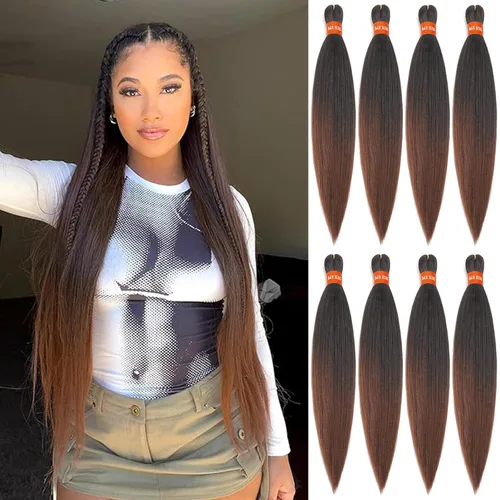 Vista 38 de Cabello trenzado preestirado ombré, extensiones de cabello trenzado sedoso, sin picazón, trenzas de cabello trenzado de ganchillo con textura Yaki