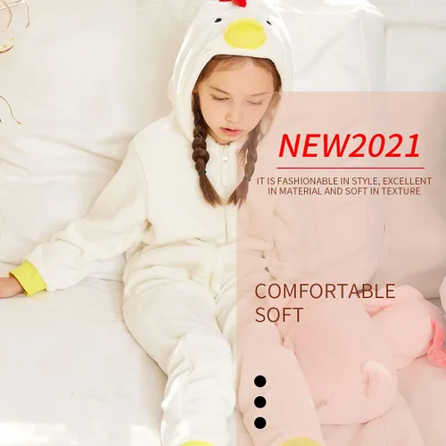Vista 5 de COSUSKET Pijama de franela de pollo para niños, ajuste cómodo, pijama para niñas