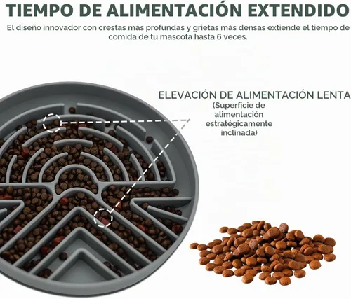 Vista 3 de Lesipee Tazón de Alimentación Lenta para Perros Grandes y Pequeños, Tazón de Comida para Perros Tipo Rompecabezas Anti-Asfixia con Base Gris