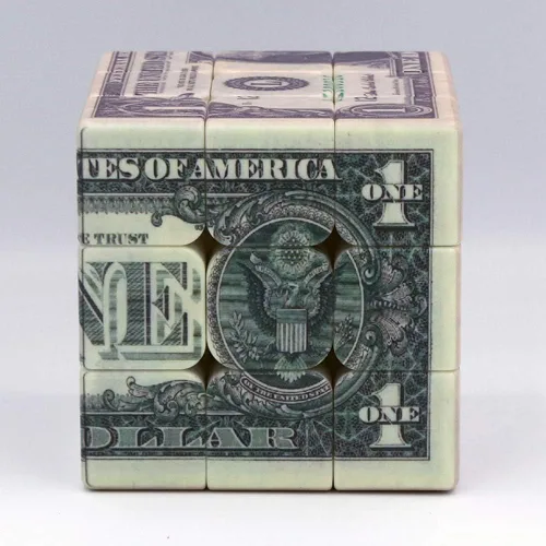 Vista 3 de Speed Cube - Rompecabezas de cubo mágico de 3 x 3 pulgadas con patrón de billetes de un dólar, juego IQ Games para alivio de efectos de alivio