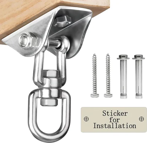 Vista 11 de Perchas de columpio resistentes para juegos de madera, capacidad de 2000 libras, colgador de hamaca giratorio de acero inoxidable 360, accesorios