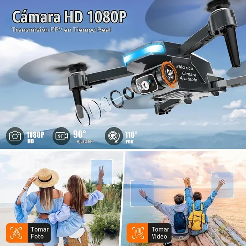 Vista 2 de Dron con cámara, dron plegable FPV 1080P con soporte de altitud estable, control de gravedad, vuelo según trayectoria, lente ajustable de 90°