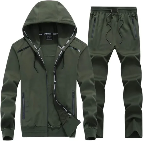 Vista 2 de INVACHI Conjunto deportivo de 2 piezas con cremallera completa para hombre, chaqueta casual con capucha y pantalones deportivos