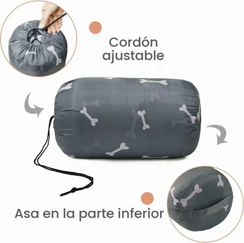 Vista 6 de Saco de Dormir para Perro Impermeable Cálido Empacable Colchoneta de Cama para Perro con Bolsa de Almacenamiento para Interiores y Exteriores Hueso