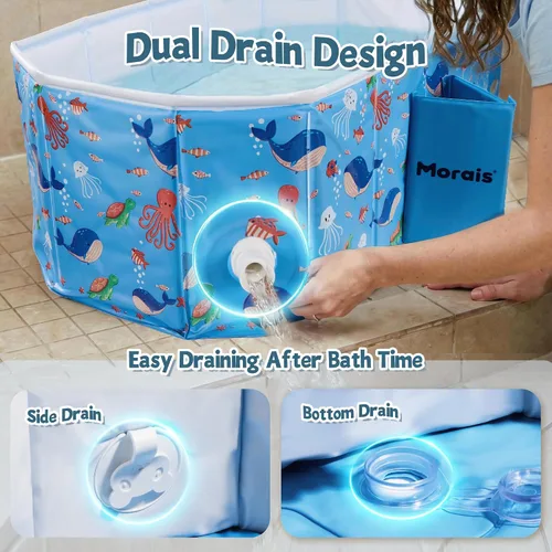 Vista 4 de MORAIS Bañera plegable para bebé, bañera portátil para niños pequeños para Azul