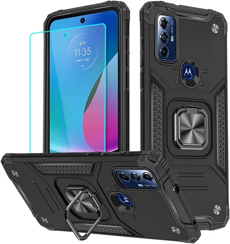 Vista 12 de Funda para Moto G Play 2023, Moto G Pure con protector de pantalla, soporte giratorio de grado militar de 360° (resistente) a prueba de golpes