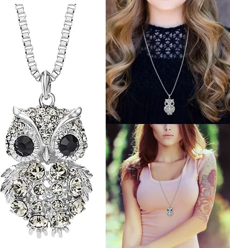 Vista 3 de Collar con dije joyería de regalo para mujeres y niñas colgante de joyería para mujer cadena de diamante búho regalo para el día de San Valentín