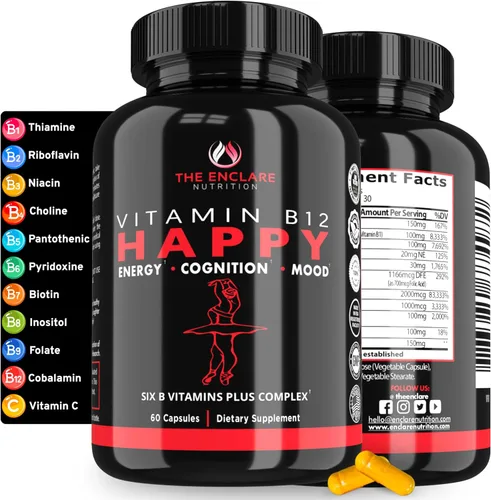 Vista 2 de THE ENCLARE NUTRITION Vitamina B12 - Complejo de vitamina B con vitamina C, biotina, inositol, ácido fólico, vitaminas B, vitaminas B1, B2, B3, B4