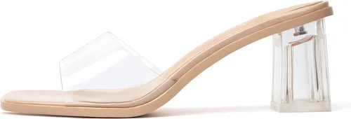Vista 5 de vivianly Sandalias de tacón transparente para mujer, tacones gruesos transparentes, sin espalda, puntera abierta, sin cordones, zapatos de vestir