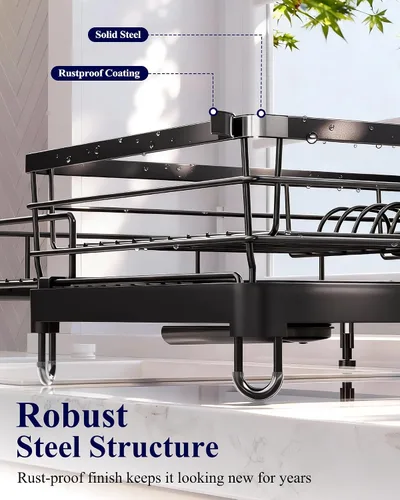 Vista 5 de Kitsure Escurridor extensible para platos – Escurridor de platos resistente al óxido para encimera de cocina con patas de soporte ajustables