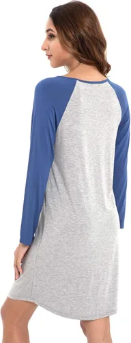 Vista 5 de LazyCozy Camisones de bambú para mujer, camisa de noche de manga larga, ropa de dormir suave, ligera, cuello redondo, vestido de noche