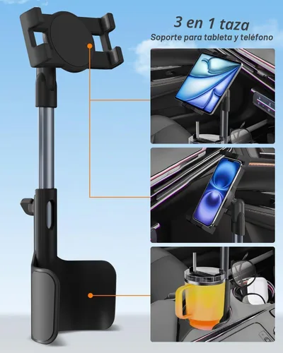 Vista 6 de 3 in 1 Tablet Holder for Car Bottle, 360°Rotatable & Aluminum Telescopic Arm Sturdy Rod Cup Holder Tablet Mount for iPad Pro