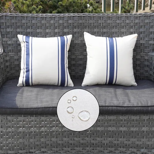 Vista 31 de ONWAY Juego de 2 fundas de almohada para exteriores impermeables de 16 x 16 pulgadas, fundas decorativas de lino, fundas de almohada de lino beige