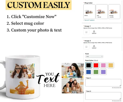 Vista 2 de Taza de café personalizada con texto fotográfico, 4 fotos collage, taza de café personalizada, regalos personalizados para cumpleaños, Navidad, taza