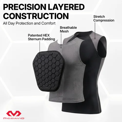 Vista 5 de McDavid HEX Chest Protector Shirt Heart Guard Sternum Compression Padded Shirt for Football, Lacrosse, Softball Rugby - Youth Negro