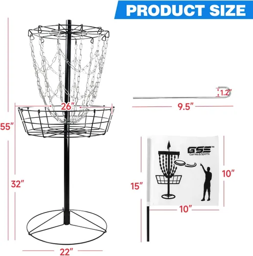 Vista 2 de GSE Portable 12-Chain Disc Golf Basket, Regulation-Size Goal Target PDGA-standard disc golf basket with 12 Lightweight chains, all-metal