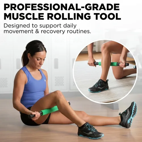 Vista 3 de THERABAND Rodillo Masajeador +, Palo Portátil de Rodamiento Muscular con Mangos Retráctiles para Liberación Miofascial Propia, Masaje de Tejido