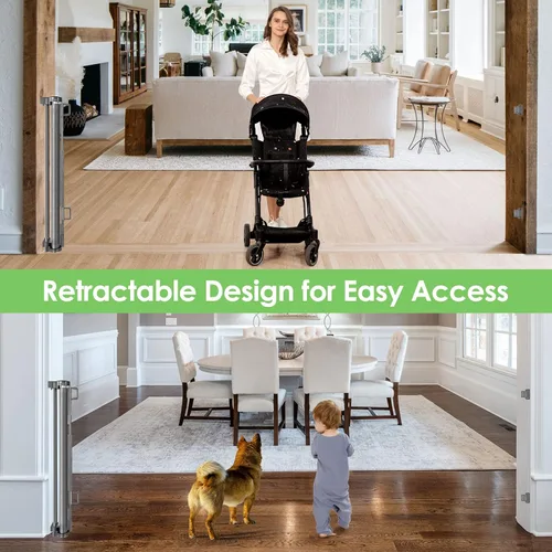 Vista 3 de Puerta retráctil extra ancha de 90 pulgadas para bebés, puerta larga para perros para amplias aperturas, puerta grande para mascotas para interiores