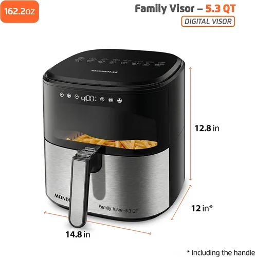Vista 17 de Mondial Air Fryer Digital 5.3 litros (5.3QT) - Freidora eléctrica con pantalla y acabado de acero inoxidable - 1800W - Negro