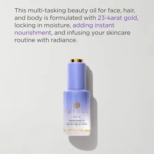 Vista 2 de TATCHA Gold Camellia Beauty Oil Moisturizing Face, Body, and Hair Oil Infused with 23-karat Gold flakes 30 ml / 1 oz
