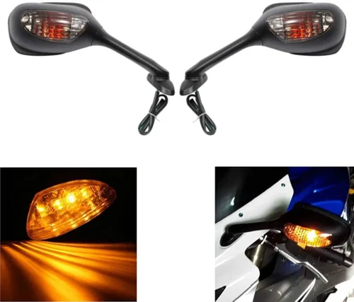 Vista 2 de MZS Espejos de señal de giro para motocicleta con luz integrada vista trasera lateral negro compatible con GSXR600 GSXR750 GSXR 600 750 06-18