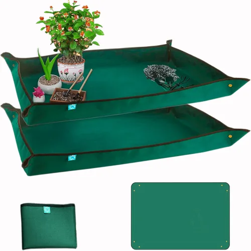 Vista 11 de BIUWING Tapete plegable para trasplante de plantas de interior, 2 piezas, tela de trabajo de jardín, impermeable, gruesa, para jardinería