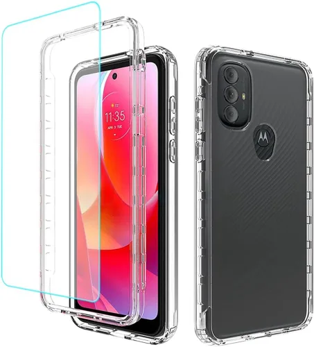Vista 8 de Funda para Moto G Power 2022, Moto XT2165DL con protector de pantalla de vidrio templado, bonito patrón floral transparente de cuerpo completo