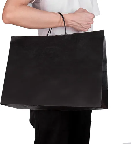 Vista 5 de Ronvir - Bolsas grandes de papel kraft con asas a granel para compras, paquete de 70, color negro 16x6x12 Inch,120GSM,Thick,Durable,8LB