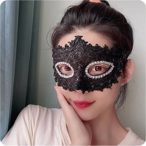 Vista 14 de Disfraz para Halloween Encaje Con Rhinestone de máscara veneciana mujer Masquerade Máscara