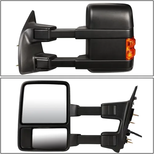 Vista 2 de DNA Motoring TWM-027-T666-BK-AM-L Espejo de remolque plegable telescópico manual con señal de giro compatible con 08-16 F250 / F350 / F450 / F550