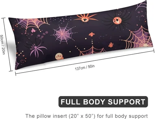 Vista 2 de Funda de almohada corporal de Halloween, Acción de Gracias, larga, arañas en telas, Halloween, lavable a máquina con cremallera, funda de almohada