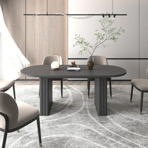 Vista 9 de Mesa de comedor extensible ovalada de 62.99 a 78.7 pulgadas para 6, 8 y 10, moderna mesa expandible de cocina de madera de granja, mesas de Negro