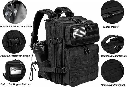Vista 5 de LHI Mochila Militar Táctica para Hombres y Mujeres 25L/35L Mochila de Asalto del Ejército Bolsa Mochila Pequeña con Portabotellas