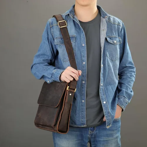 Vista 4 de Cuero auténtico mensajero Bolsas hombro hombro Crossbody bolso trabajo negocio vintage capacidad