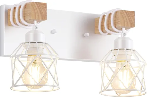 Vista 21 de FadimiKoo Juego de 2 apliques de pared, lámparas de pared de madera de cabecera con interruptor giratorio, lámpara de tocador de baño negra