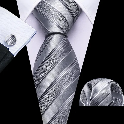 Vista 105 de Barry.Wang Juego de corbatas para hombre, corbata de seda a rayas, tejido a cuadros, gemelos formales, negocios, boda