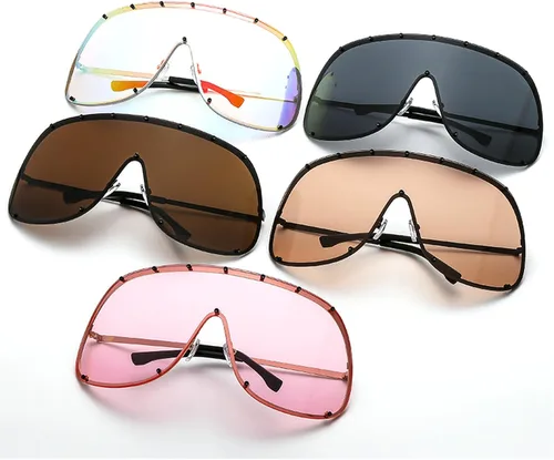 Vista 6 de Gafas de sol cuadradas de una pieza de gran tamaño para mujer, gafas de sol de lujo de moda punk, gafas al aire libre para mujer C5