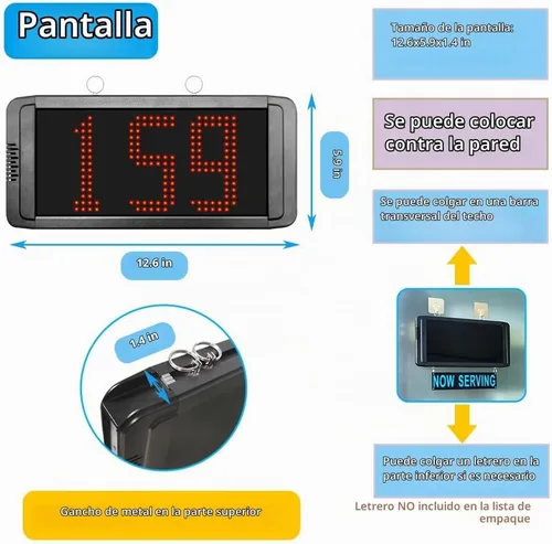 Vista 6 de Sistema inalámbrico de llamadas en cola, sistema numérico de 3 Dight Now Serving Number System con aviso de voz para restaurante, hospital, banco